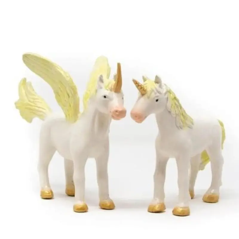 Golden Unicorn And Pegasus Pair With Metallic Hooves 1