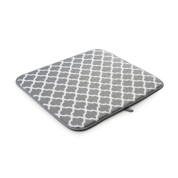 Gray Trellis Microfiber Dish Drying Mat – 18" X 16" Non-Slip Kitchen Mat By Norpro 1