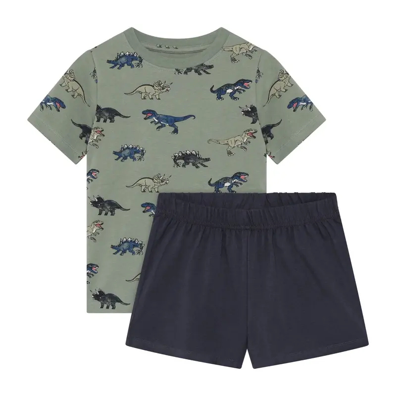 Green Dinosaur Cotton Jersey Set: Shirt + Shorts 1