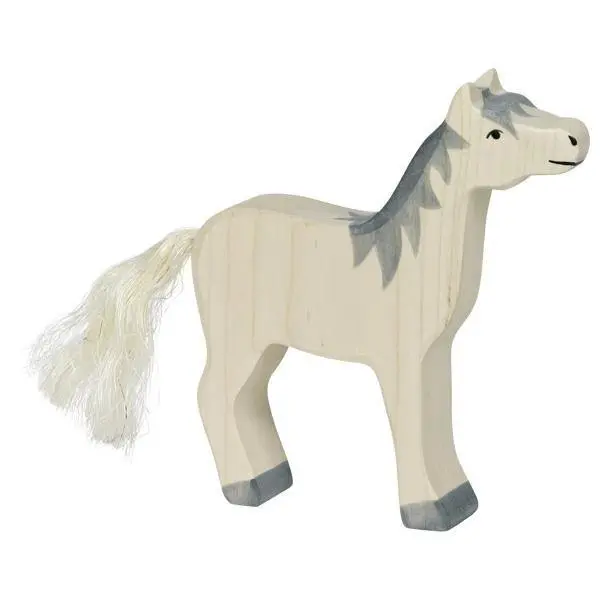 Grey-Maned Horse Figurine – Poseable Head-Raised Design 1
