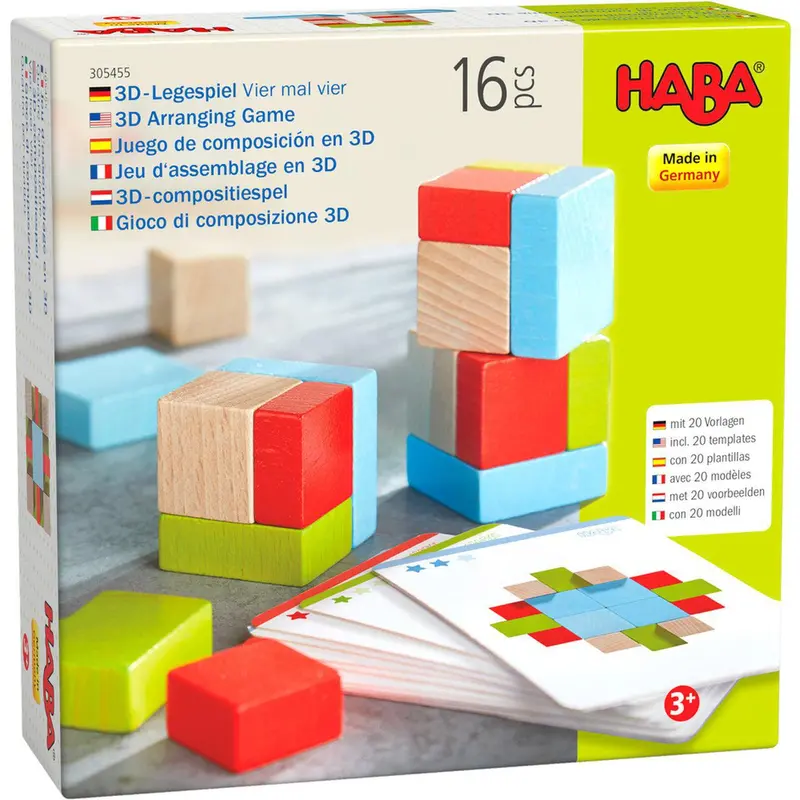 Haba 3D Spatial Puzzle Game – Wooden 4×4 Building Blocks 1