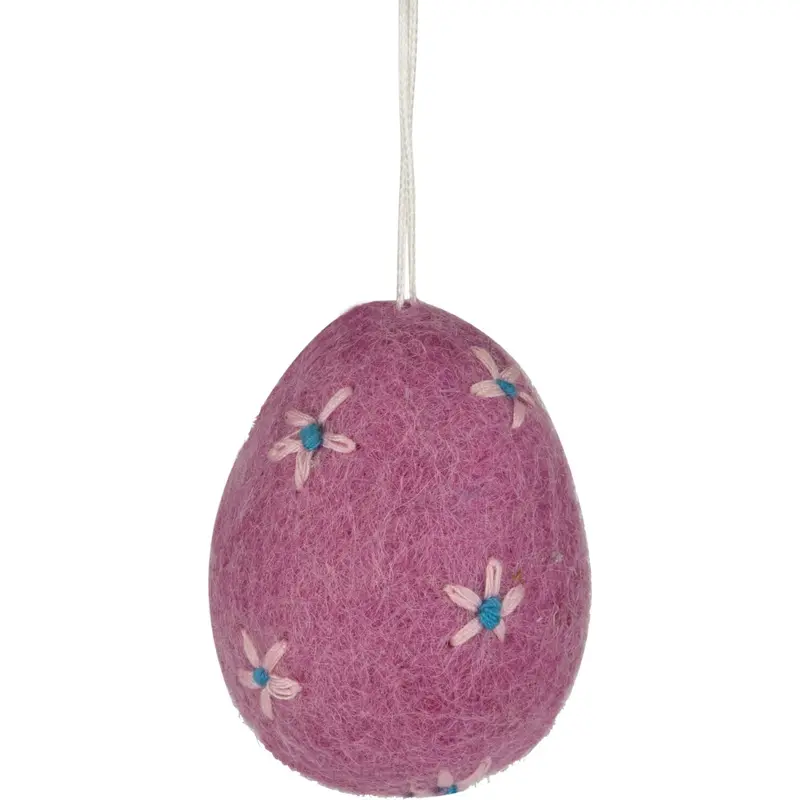 Hand-Embroidered Felt Egg Ornament – Floral Design 1