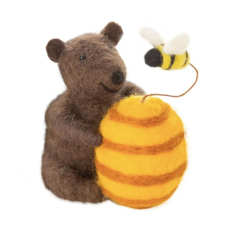 Handcrafted Felt Bear Holding A Beehive Decor 1