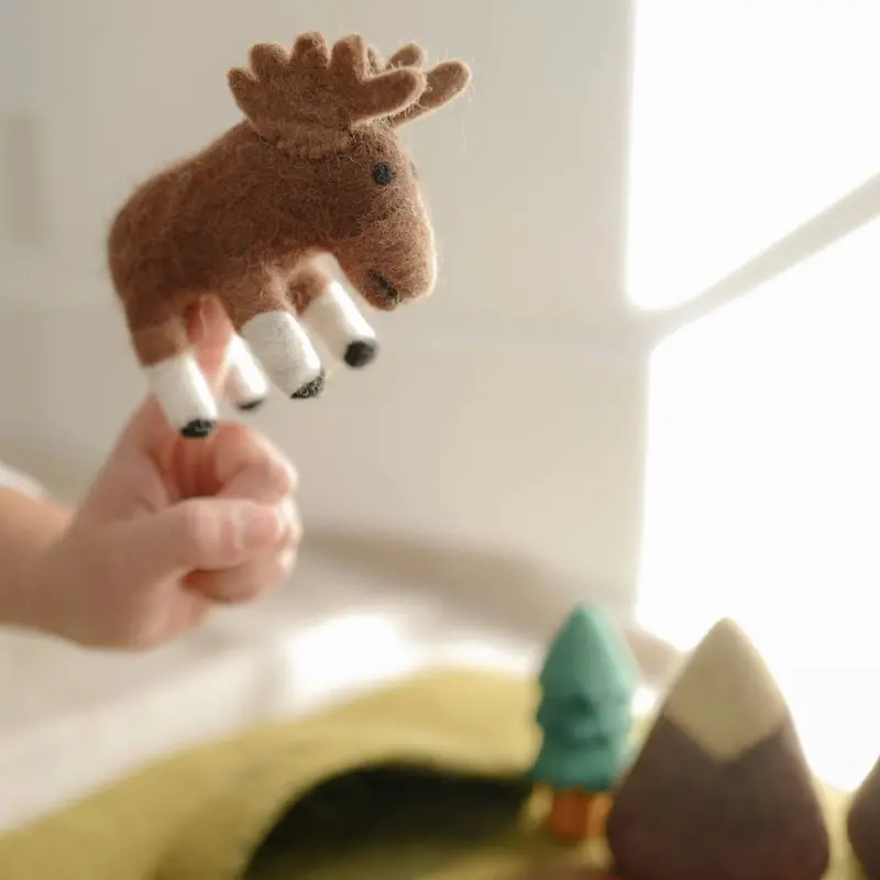 Handcrafted Moose Felt Finger Puppet 1