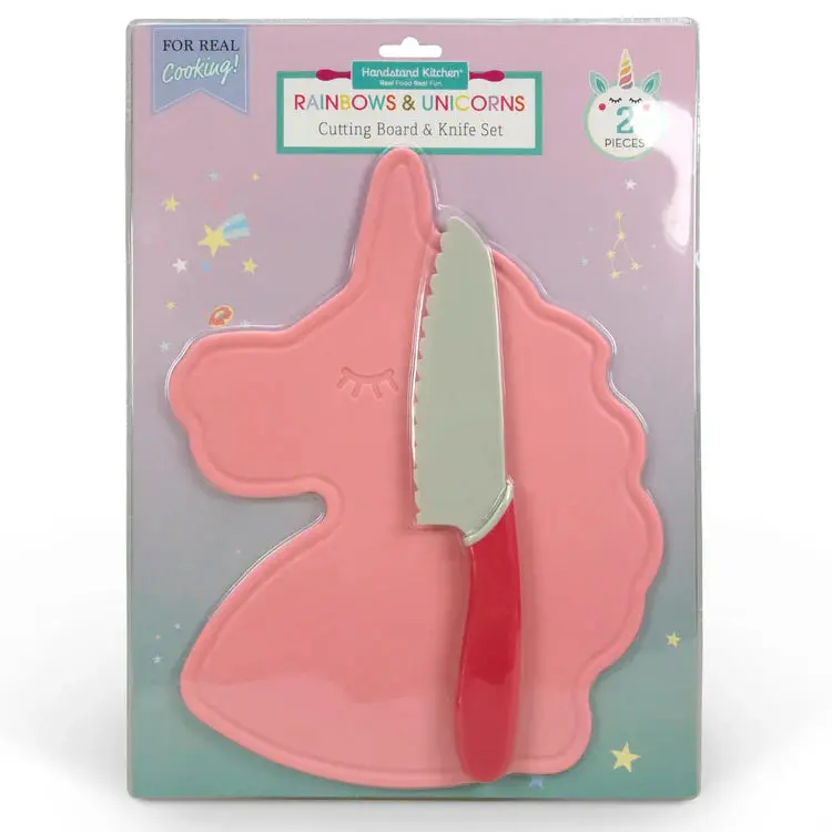 Handstand Kitchen Rainbow Unicorn Cutting Board & Knife Set – Kid-Safe Prep Tools 1