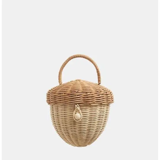 Handwoven Rattan Acorn-Shaped Storage Bag 1