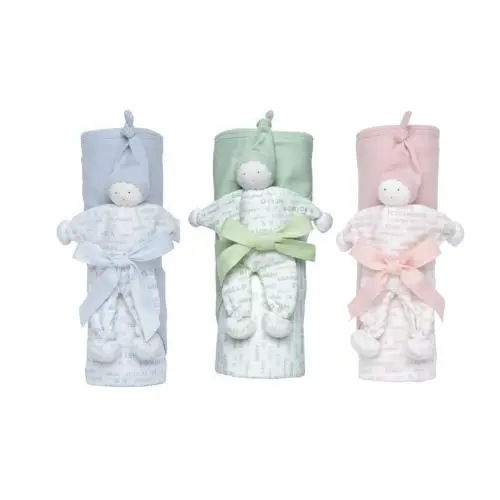 Hooded Baby Receiving Blanket With Matching Snuggle Doll Gift Bundle 1