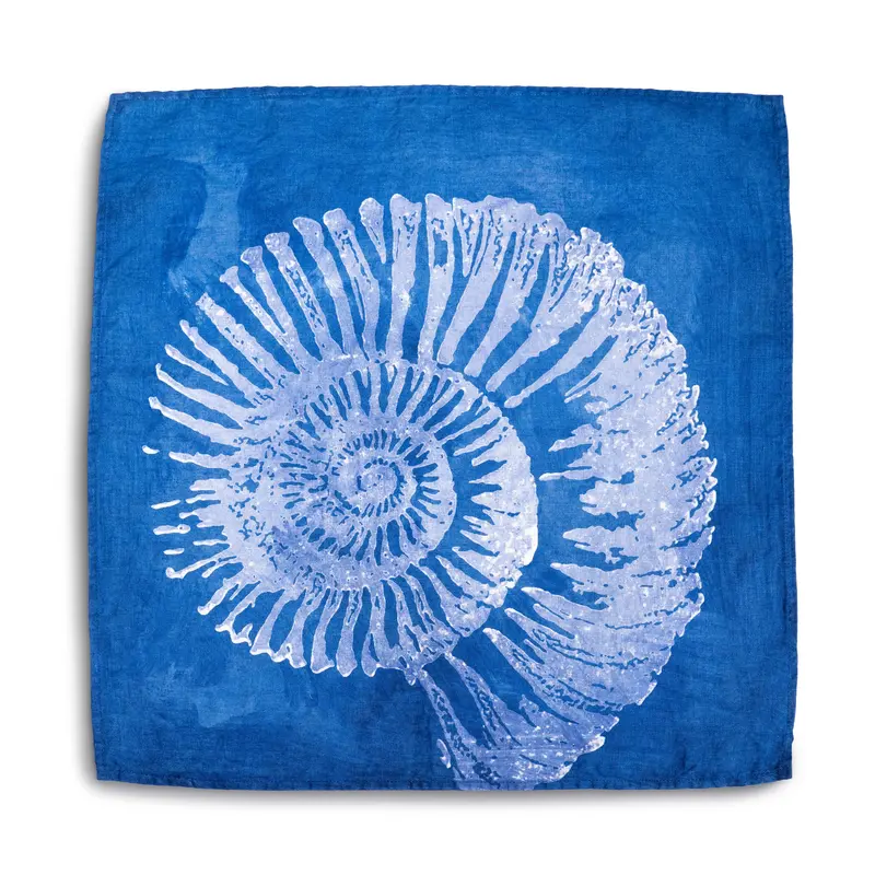 Indigo Shell Pattern Linen Napkin – 18 Inch Square 2