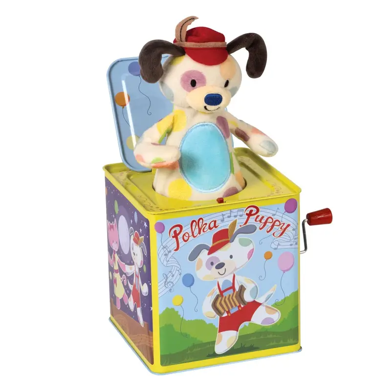 Jack In The Box Soft Toy – Polka-Dot Puppy 1