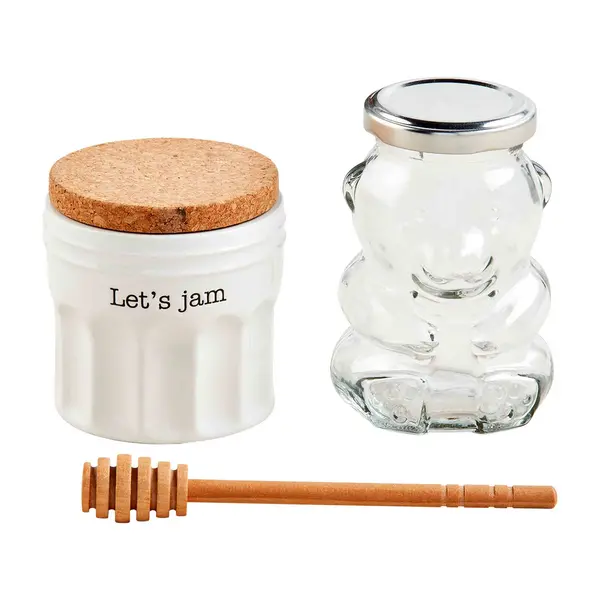 Jam And Honey Dispensing Set With Wooden Stand – Mudpie 1