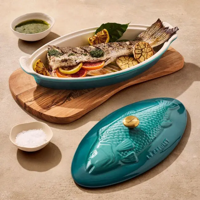Le Creuset Heritage Fish Baker In Bleu Riviera (1.7 Qt) 1