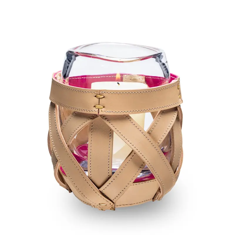 Leather-Wrapped Burlington Hurricane Lamp – Small Size, Gift-Boxed 1