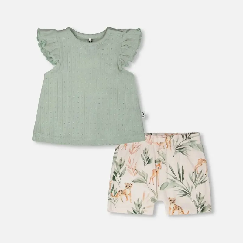 Leopard Jungle Pointelle Top & Jersey Shorts Set — Organic Cotton 1