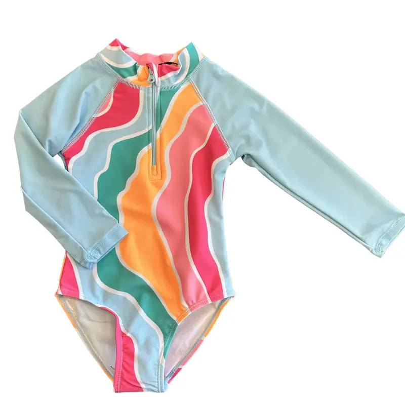 Long-Sleeve One-Piece Swimsuit – Summer Song Print 1