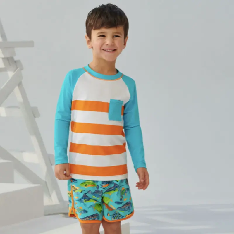Long-Sleeve Rashguard & Swim Shorts Set – Ocean Life Theme 1