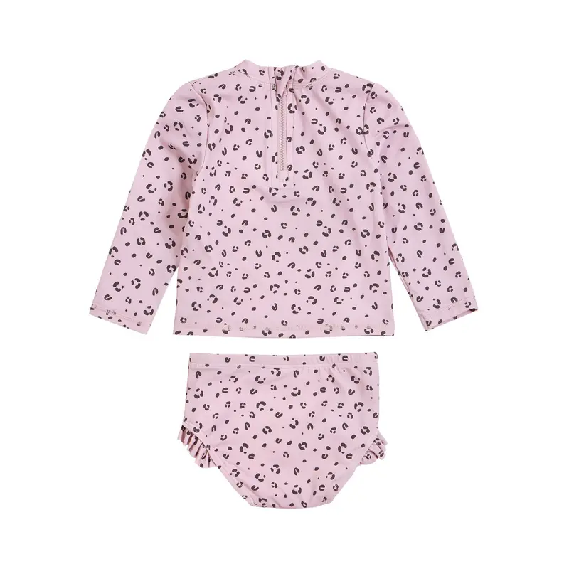 Long Sleeve Two-Piece Swim Set – Violet Base With Cheetah Print For Girls 2