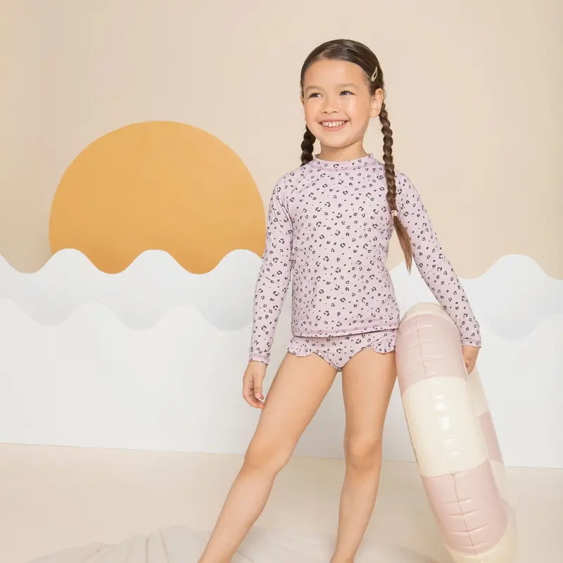 Long Sleeve Two-Piece Swim Set – Violet Base With Cheetah Print For Girls 3