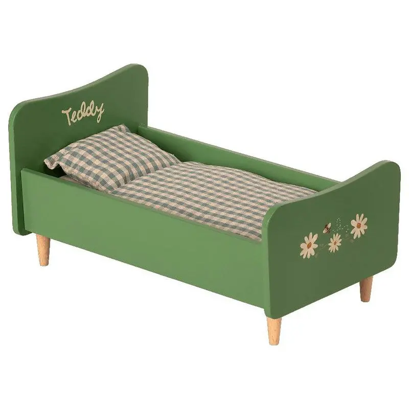 Maileg Dusty Green Wooden Teddy Dad Bed 1