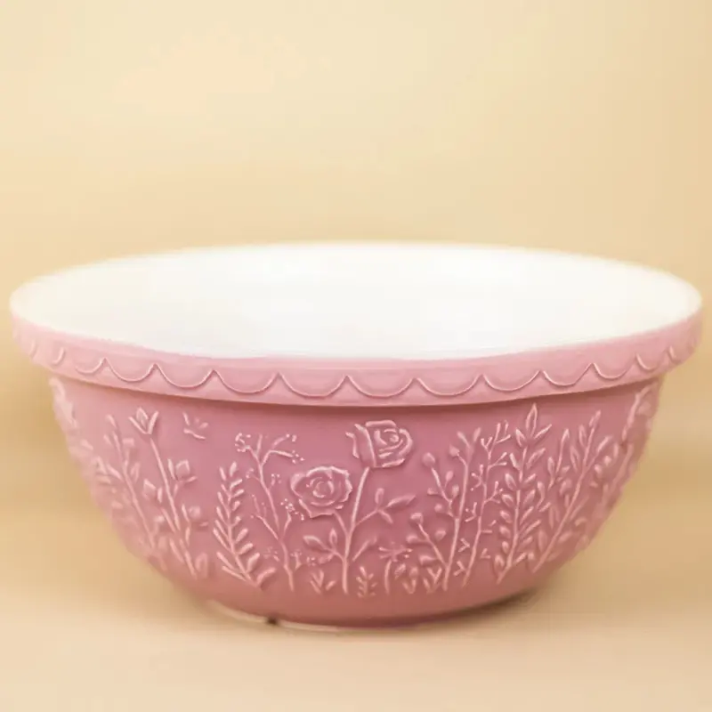 Mason Cash Meadow Series Large Mixing Bowl – 4.25 Qt, Pink Rose Design 1