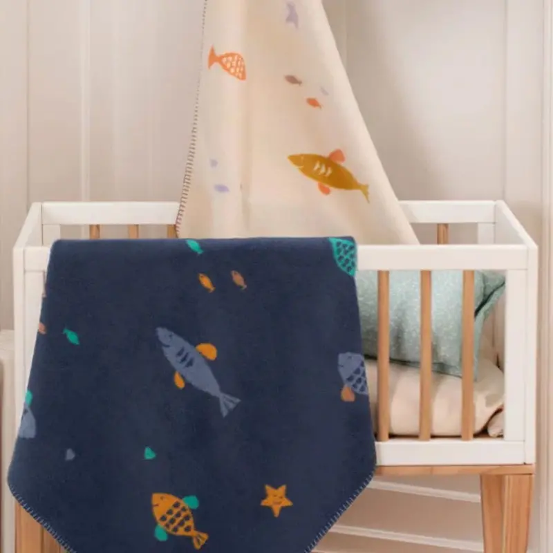 Mila School-Of-Fish Printed Velour Blanket 1