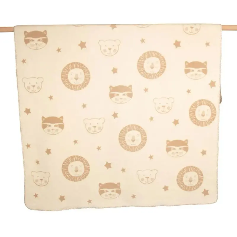 Mila Velour Blanket With Lion, Raccoon & Bear Illustrations 1