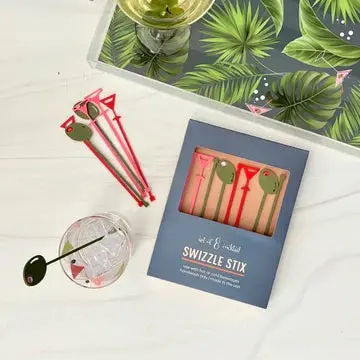 Mod Lounge Mid-Century Martini & Olive Swizzle Sticks – Set Of 8 1