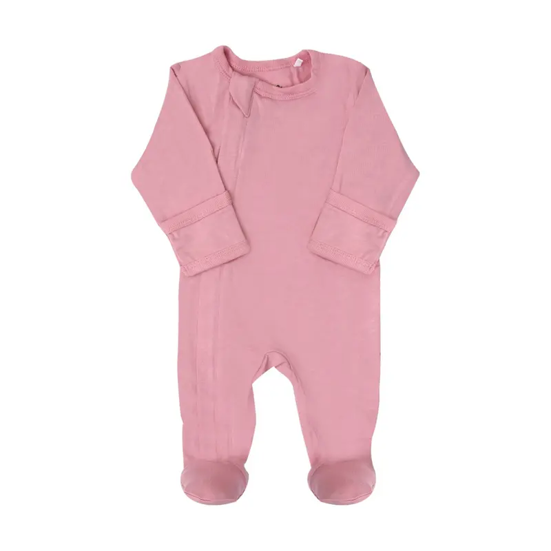 Modal Solid-Color Zippered Footed Sleepsuit 1