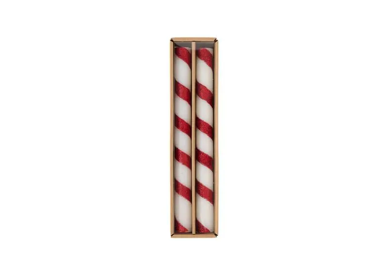 Mudpie Red-Striped Taper Candles – Pair For Dining Or Decor 1