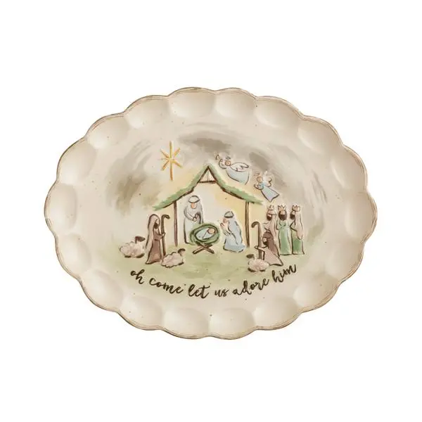 Mudpie Scalloped Edge Nativity Serving Platter 1
