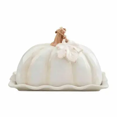 Mudpie White Pumpkin Butter Dish – Ceramic Farmhouse-Style Serving Bowl 1