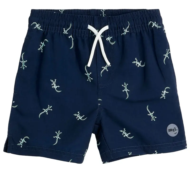 Navy Gecko-Print Swim Trunks For Boys 1