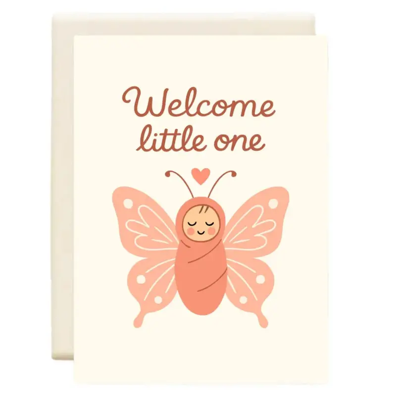 Newborn Welcome Card Featuring Orange Butterfly Design 1