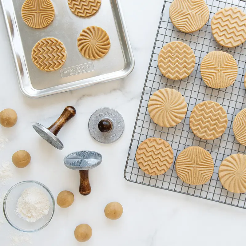 Nordic Ware Geo Cast Cookie Stamps – Modern Geometric Pattern Set For Artisanal Baking 1