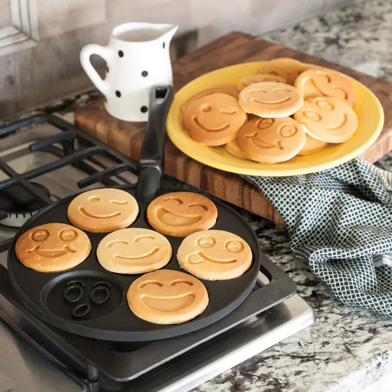 Nordic Ware Smiley Face Pancake Pan – Cast Aluminum Griddle With Whimsical Circular Molds 1