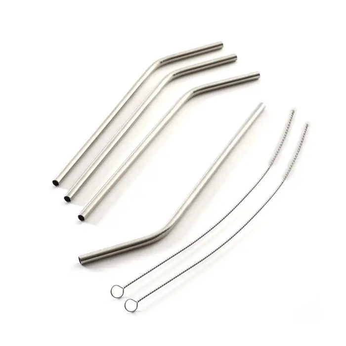 Norpro 4-Pack Polished Stainless Steel Straws + Cleaning Brush 1