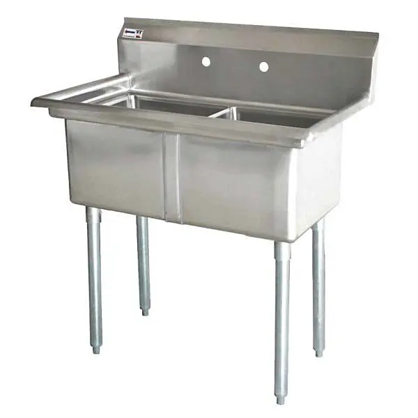 Omcan 22119 24-Inch Two-Compartment Sink With 1.8-Inch Corner Drain 1