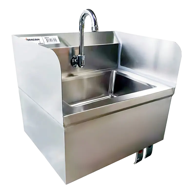 Omcan 46512 Fabricated Knee-Operated Hand Sink With Side Splashes 1