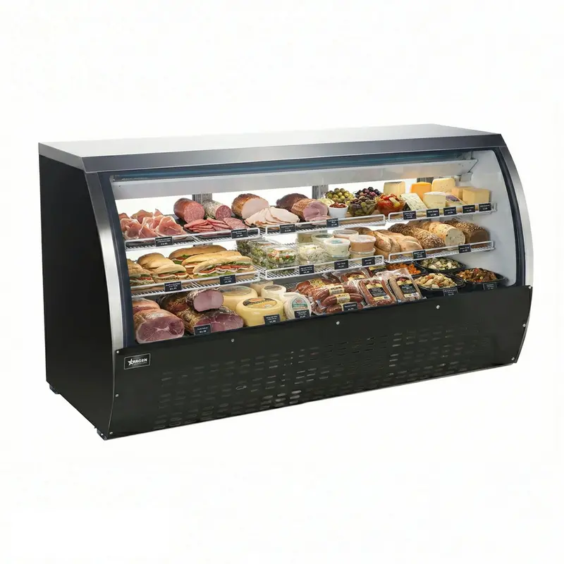 Omcan 50078 82-Inch Refrigerated Floor Showcase – Black Coated Steel Exterior, Glass Front 1