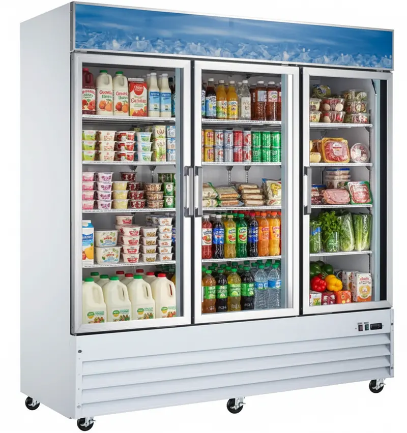 Omcan 78-Inch Triple-Door Swing-Glass Refrigerator – 53 Cu. Ft. Capacity (Model 50052) 1