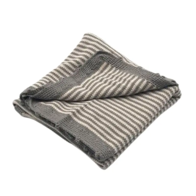 Organic Cotton Baby Blanket In Soft Grey Striped Design 1