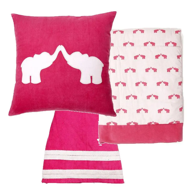 Organic Cotton Bedding Set By Kate Quinn – Pink Elephant Design 1