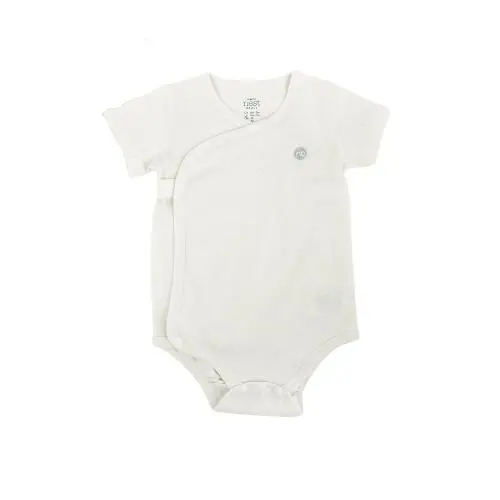 Organic Cotton Ribbed Short-Sleeve Kimono Onesie – White 1