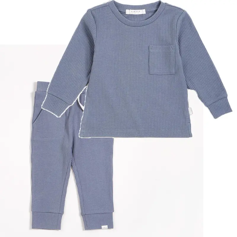 Organic Modal Ribbed Play Set In Blue Dusk Hue 1