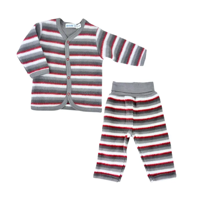 Panda-Striped Organic Sherpa Cardigan And Pant Set 1