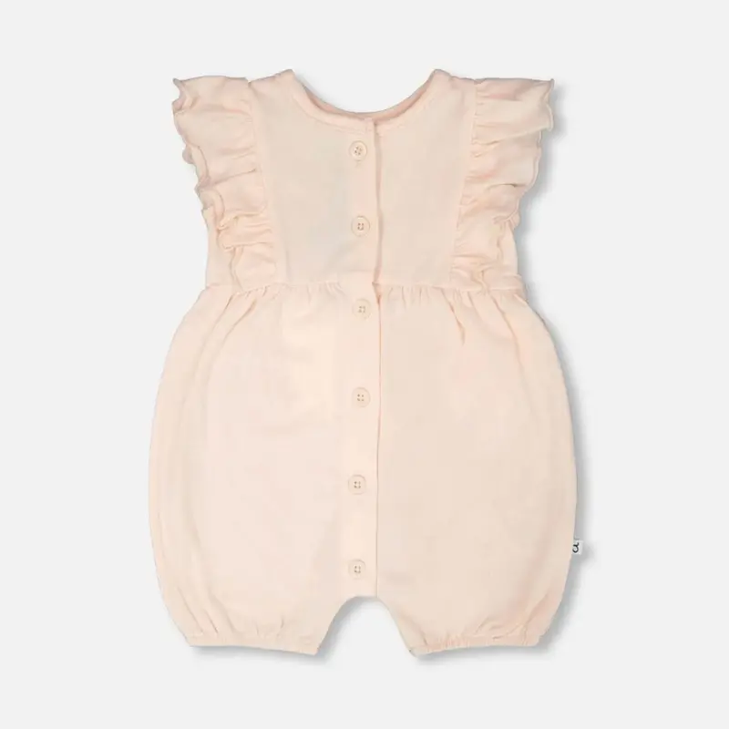Peach-Colored Frilled Romper In 100% Organic Jersey Cotton 1
