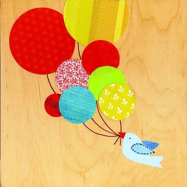 Petit Collage Bird-And-Balloons Illustrated Wood Block 1