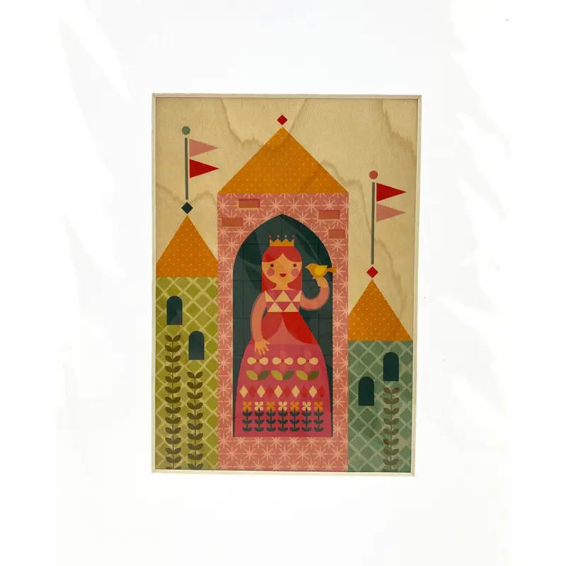 Petit Collage Princess Illustration On Wood Block 1