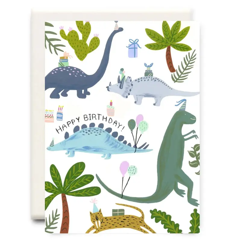 Playful Dinosaur Birthday Card: 'Happy Birthday!' Theme 1