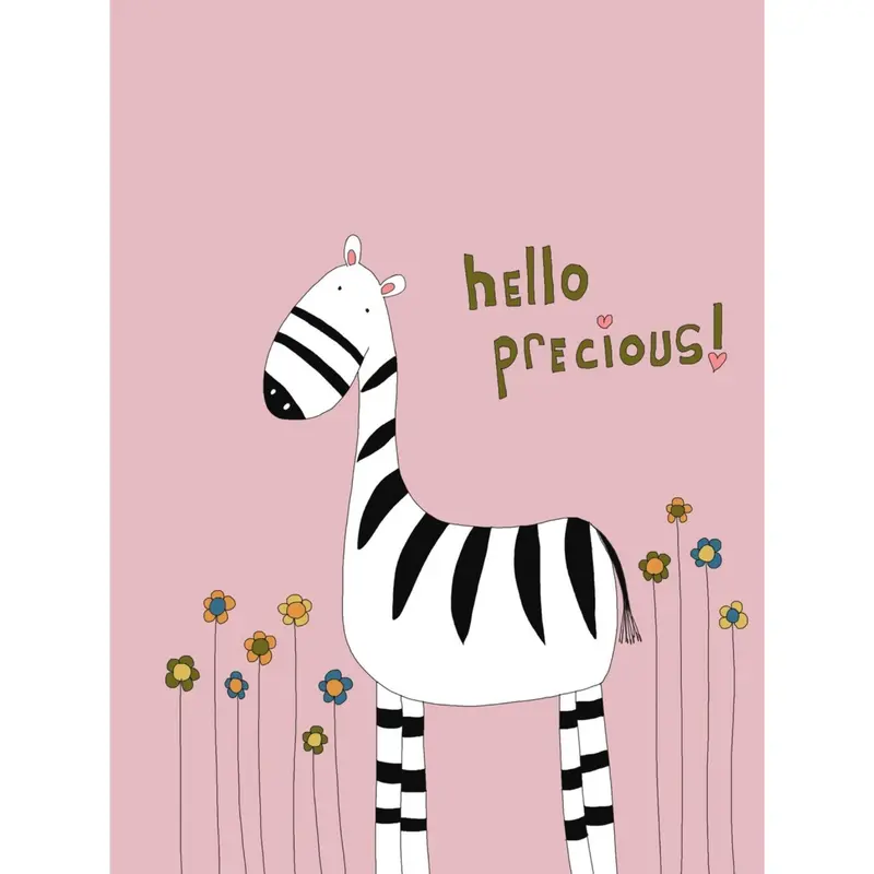 Playful Zebra-Themed Baby Card – 'Hello, Precious!' Greeting 1