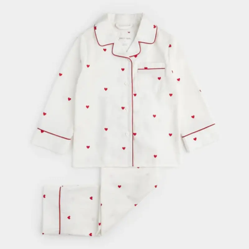 Poplin Pajama Set With Small Heart Motif 1